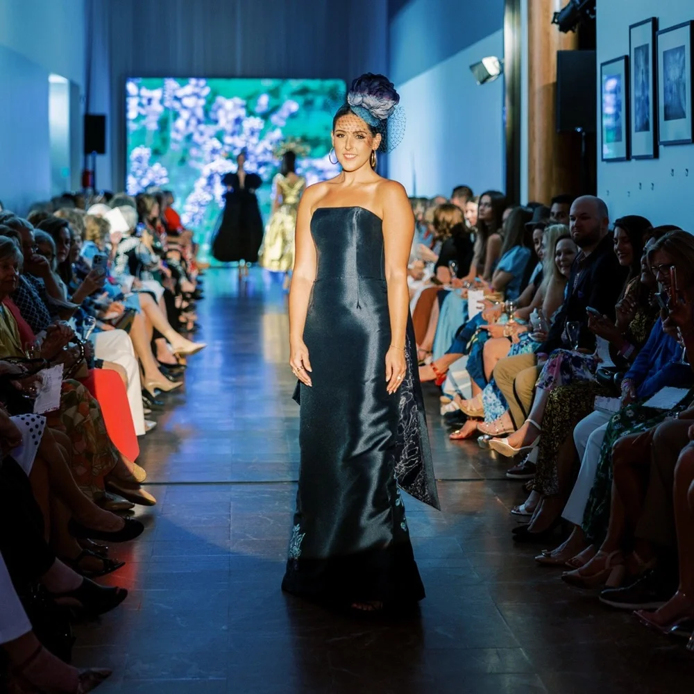 One of a Kind Hand Painted Amsale Silk Navy Gown - Picture 6 of 6